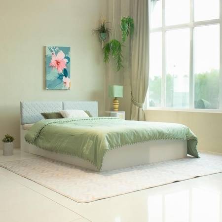 Nakuru Engineered Wood Queen Size Bed In White Finish