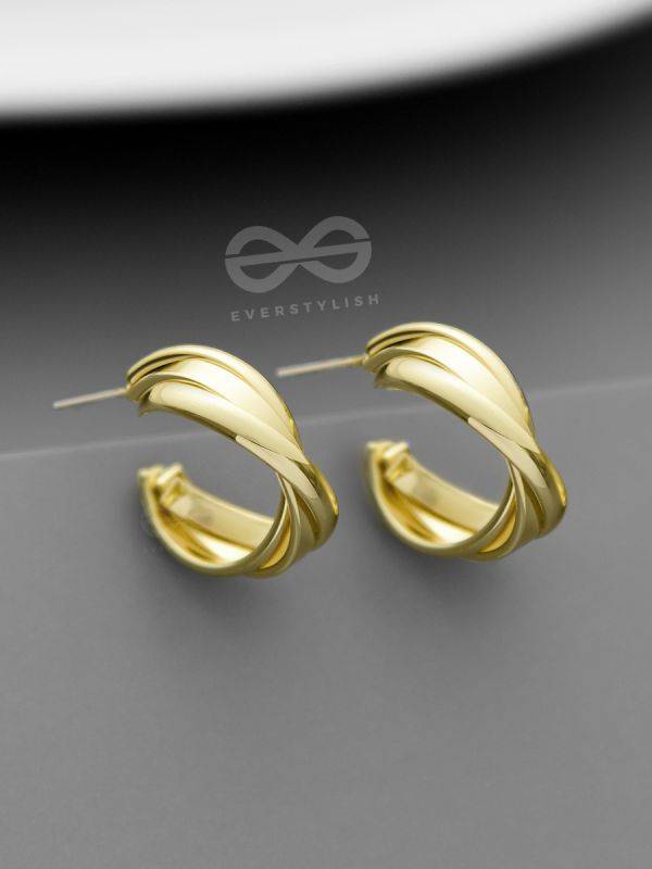 The Techno Twists - Golden Statement Stud hoops