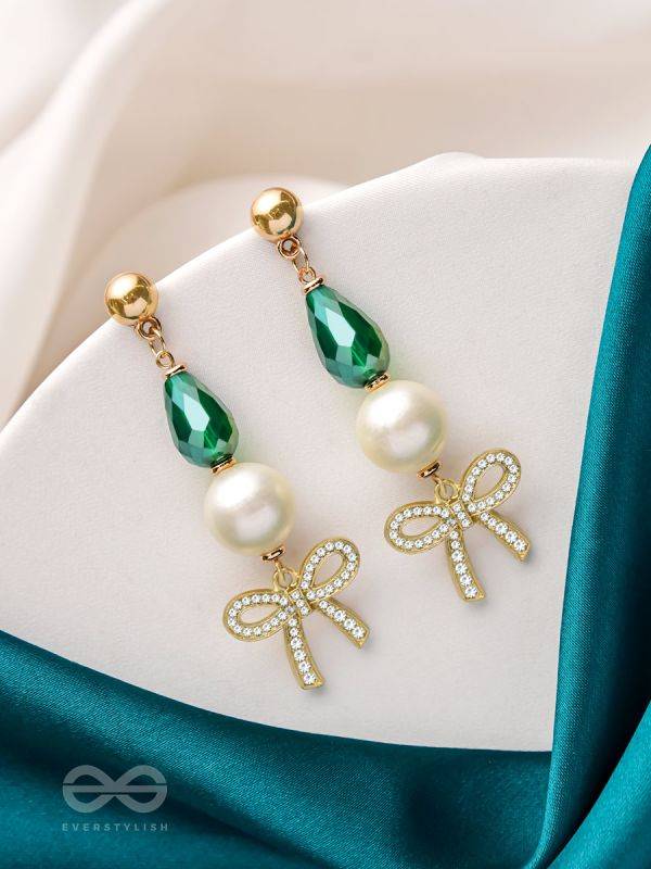 The Bow Bling- Golden Pearl Earrings