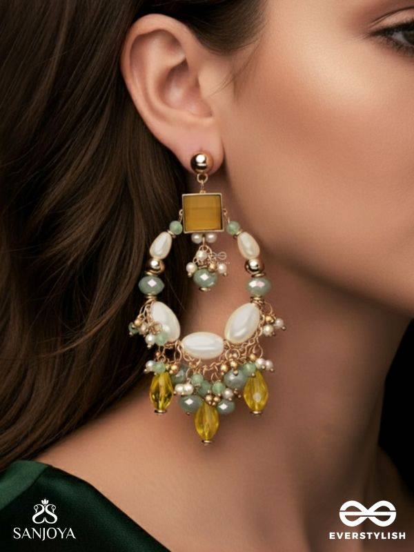 Vibhaati - The Minty Sparklers - Statement Gold And Green Embellished Earrings