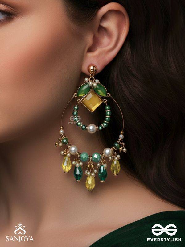 Dvyaha - The Shimmering Fiesta - Statement Golden Embellished Earrings