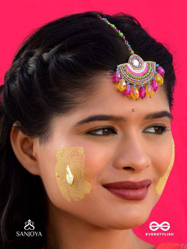 ADIBHYA - A COLORFUL CARNIVAL - SEQUINS, BEADS AND GLASS DROP EMBROIDERED MAANGTIKA