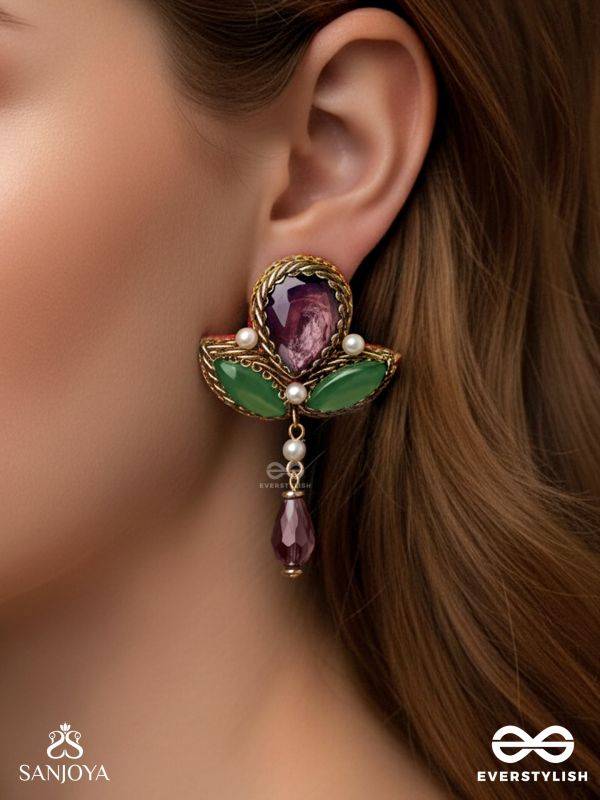MANIRANJINI - DELIGHTENING IN JEWELS - STONES, BEADS, GLASS AND PEARL DROP EMBROIDERED EARRINGS