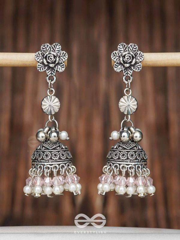 Petals In Bloom - Oxidised Jhumka Earrings