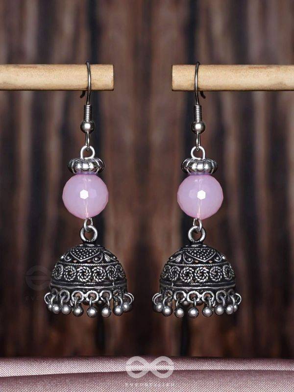PINK MIST ELEGANCE - OXIDISED DROP JHUMKA EARRINGS