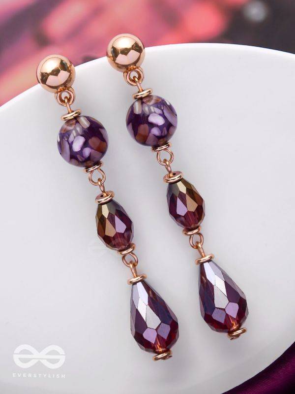 VIOLET VELVET DROPS - GOLDEN EMBELLISHED EARRINGS