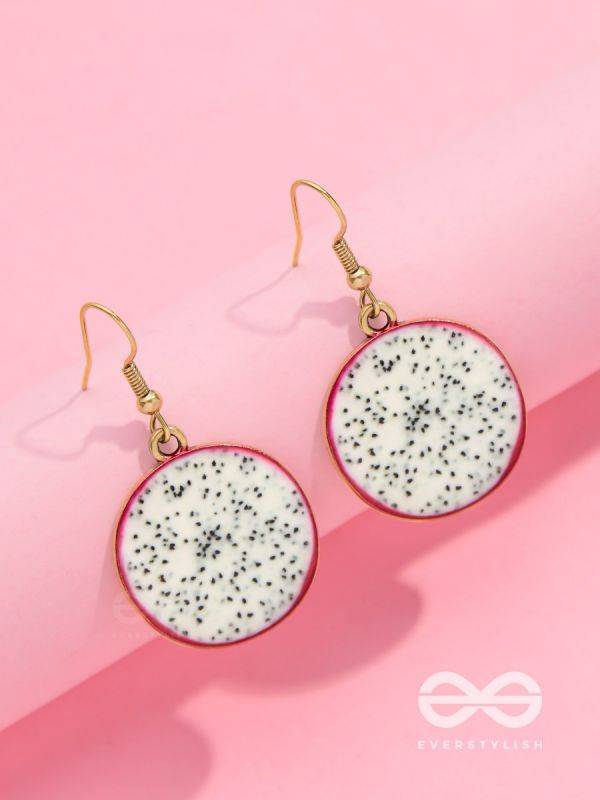 THE DRAGONFRUIT DELICACY - GOLDEN EMBELISHED EARRINGS