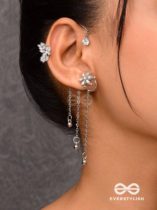 The Drizzling Stars - Silver Embellished Single Right Side Ear cuff (Non-Piercing)