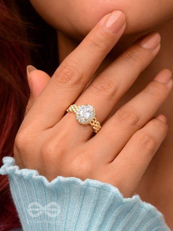The Radiant Rhinestone - Golden Cubic Zirconia Ring