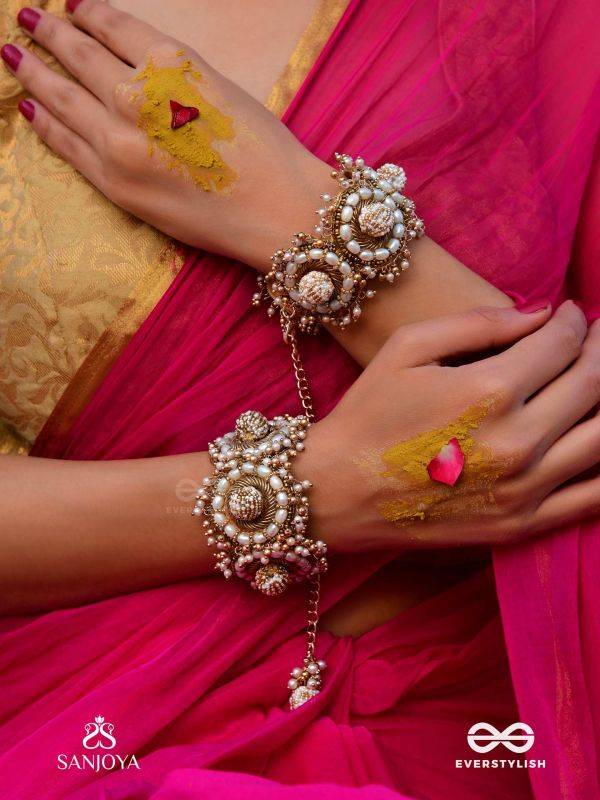 Shlaghya - The Glorious Creations - Beaded Hand Embroidered Cuff Bracelets (Set Of 2)