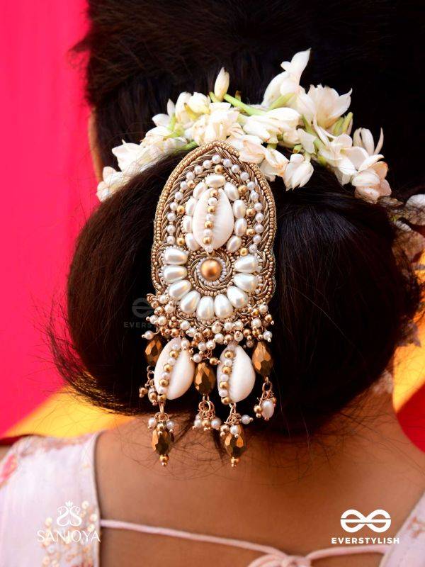 Attalika - The Lavish Castles - Shells, Beads And Glass Drops Hand Embroidered Hair Accessory