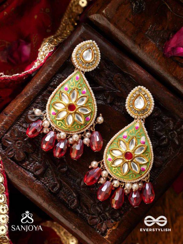 ARUNODAYA - DAWN'S BEAUTY - STONES, GLASS DROPS AND PEARLS KUNDAN HAND EMBROIDERED EARRINGS