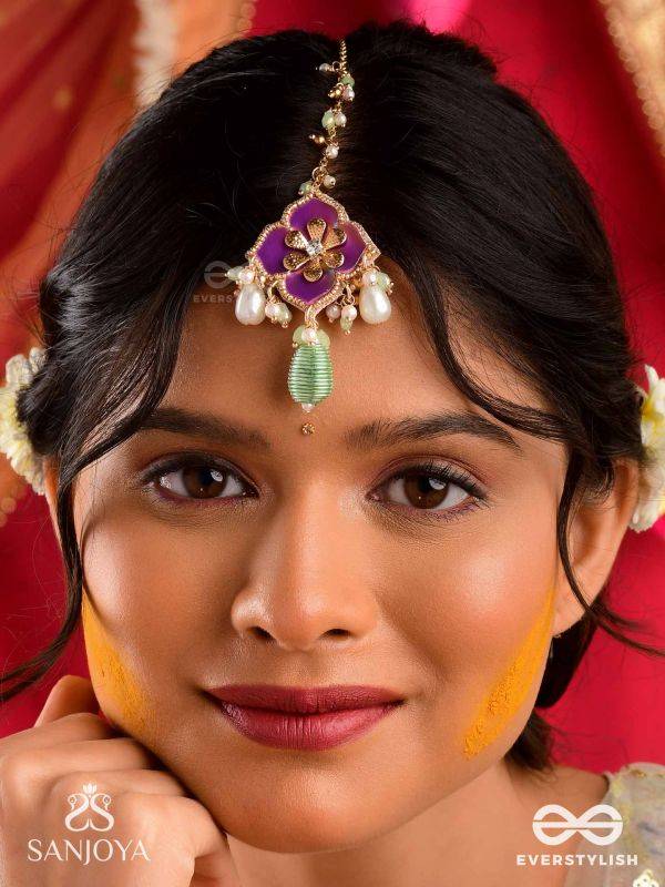 RANGOLIKA - A CANVAS OF COLORS - ENAMEL FLOWER, PEARLS AND GLASS DROPS  HAND EMBROIDERD MAANGTIKA