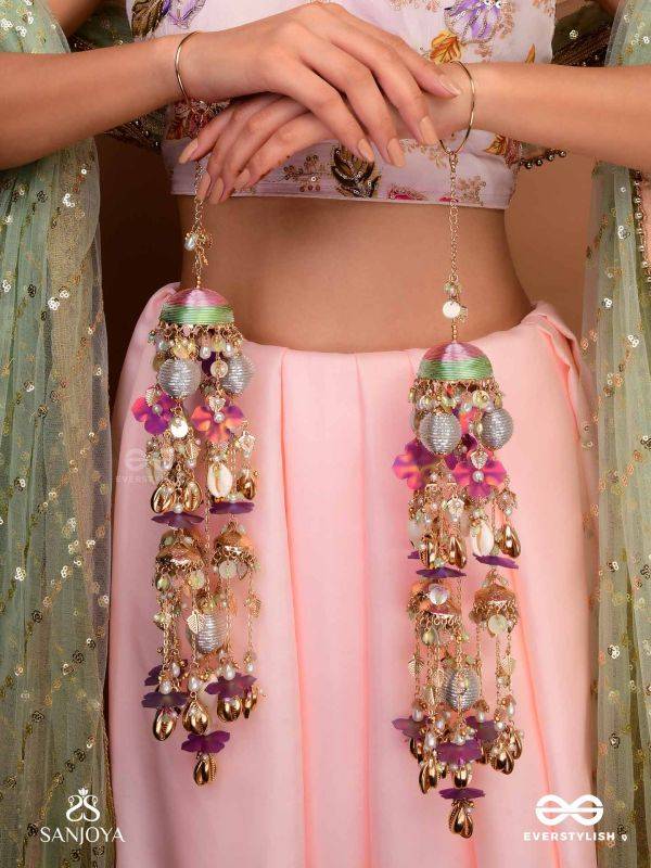 RANGOLIKA - A CANVAS OF COLORS - FLORAL INSPIRED METALLIC CHAINS WITH VIBRANT BEADS AND SHELLS  HAND EMBROIDERD KALEERE