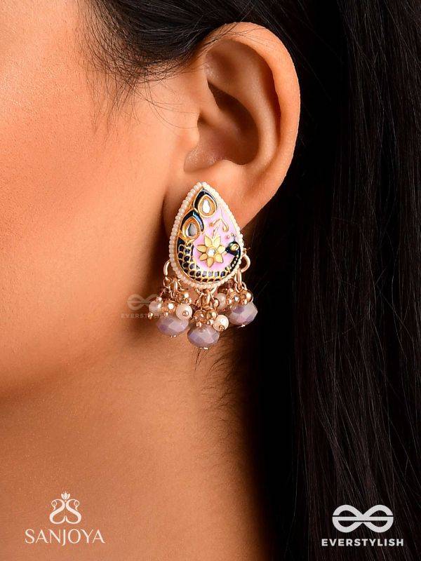 CHITRAMANI - JEWELLED ART - HANDCRAFTED KUNDAN EARRINGS WITH DETAILED ENAMEL WORK AND SOFT GEM DROPS