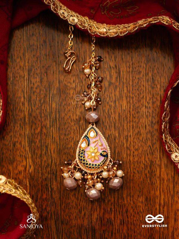 CHITRAMANI - JEWELLED ART - HANDCRAFTED KUNDAN MAANGTIKA WITH DETAILED ENAMEL WORK AND SOFT GEM DROPS