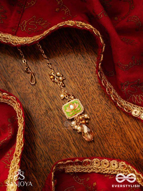 MRINALIKA - LOTUS PETAL - GRACEFUL ENAMELLED HANDCRAFTED KUNDAN MAANGTIKA WITH SOFT PASTEL GEMSTONES