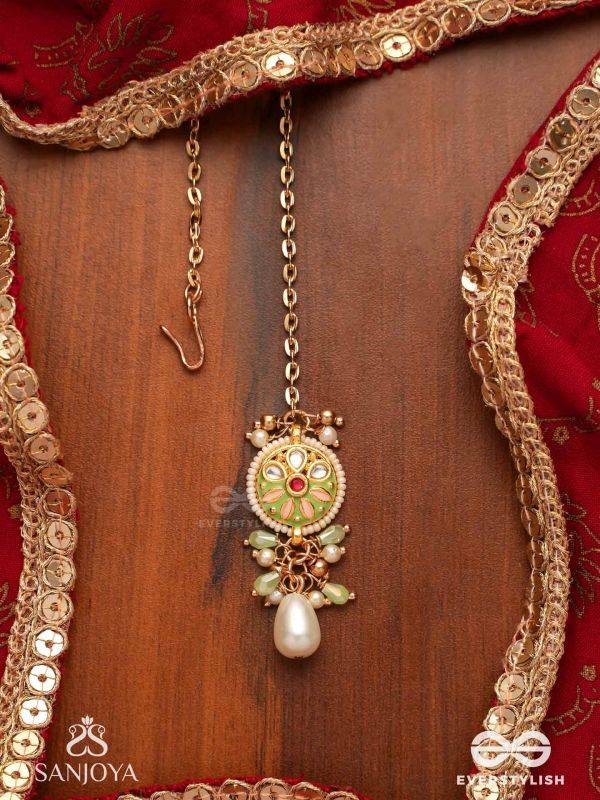 TANVIKA - DELICATE BEAUTY- DELICATE ENAMELLED MAANGTIKA WITH PEARLS AND BEADS