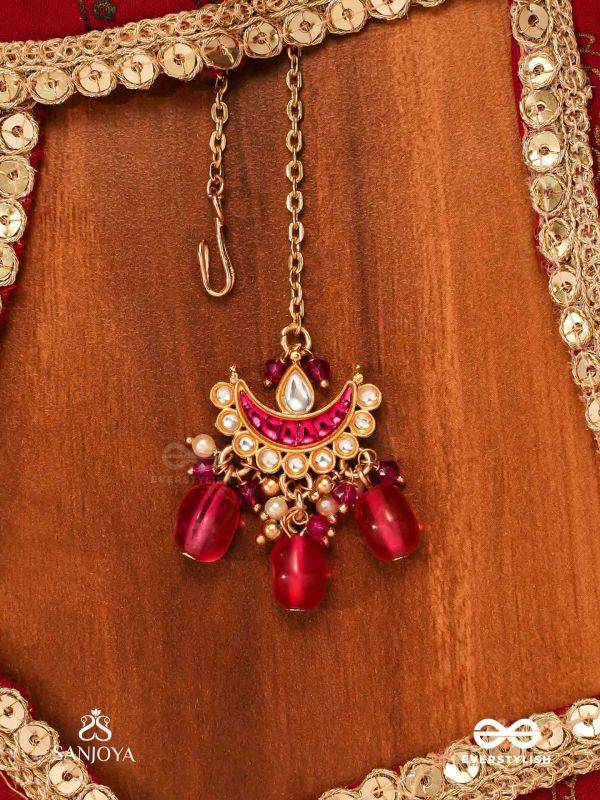 KAMALANGI - LOTUS-BODIED- FLORAL ENAMEL CENTRE DESIGN MAANGTIKA WITH TRIPLE CHAIN LAYERS AND RUBY BAEDS AND PEARLS