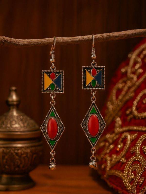 ARTFOLK - ENAMELLED TRIBAL OXIDISED EARRING