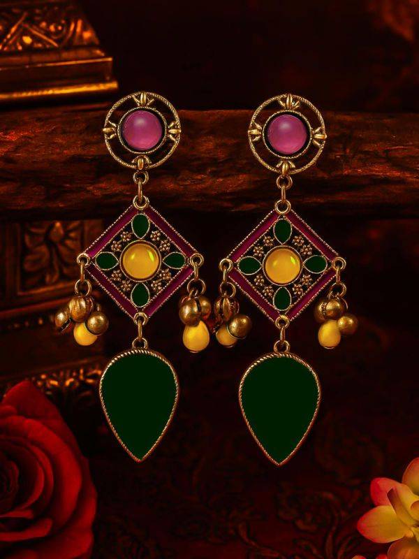 FOREST FLAME - STATEMENT GREEN DROP EARRING