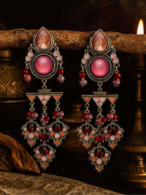 DESI BLOOM- BLOOMING PINK AND PEACH STATEMENT EARRINGS