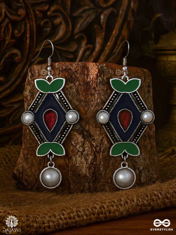 NATURE'S CHIME – ENAMELLED OXIDISED EARRING WITH PEARL DROP