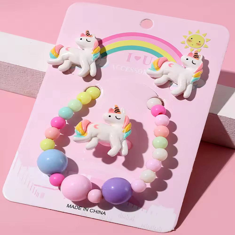 4pcs Unicorn Jewellery Set for Kids: Earrings, Ring, and Bracelet Buy @ ₹79