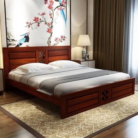 Dyla Sheesham Wood King Size Non Storage Bed In Honey Oak Finish