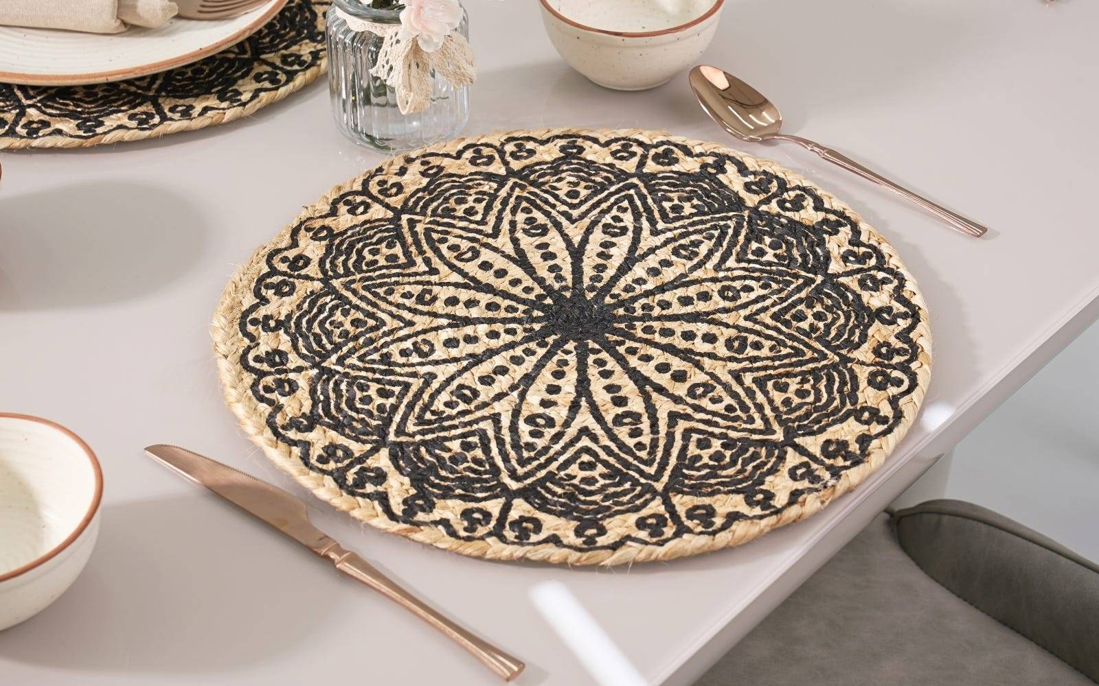 Royaloak Boho Jute Printed Placemat Pack of 4 Charcoal