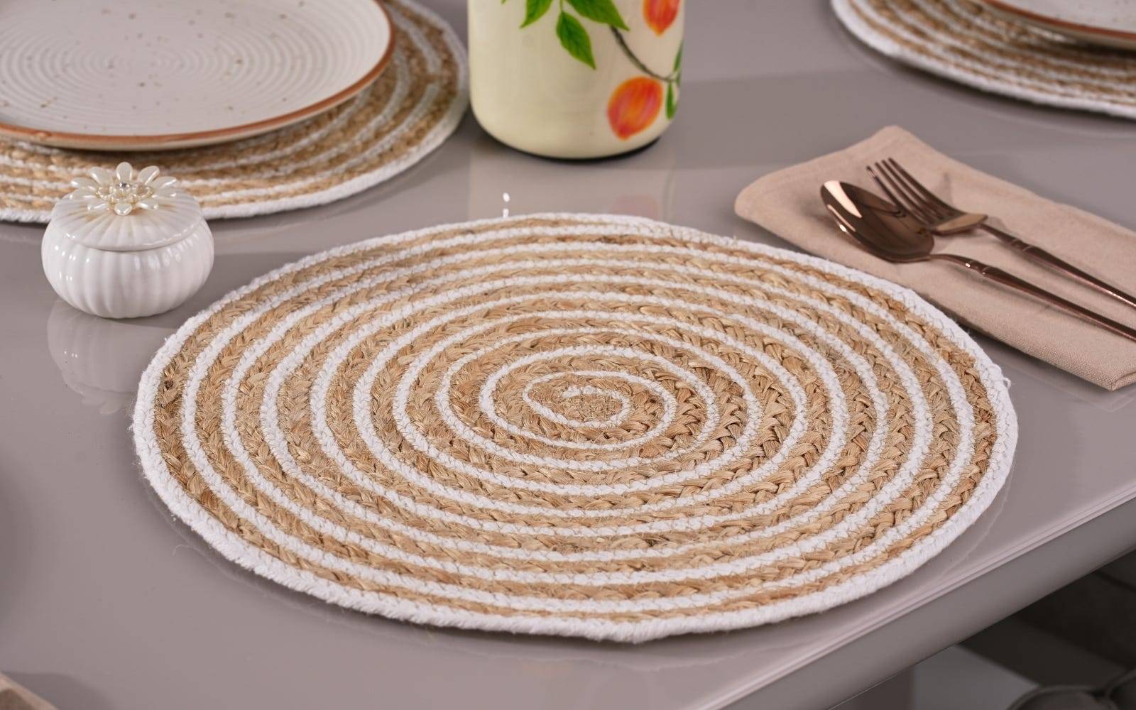 Royaloak Boho Jute Place mat Pack of 4 Spiral White