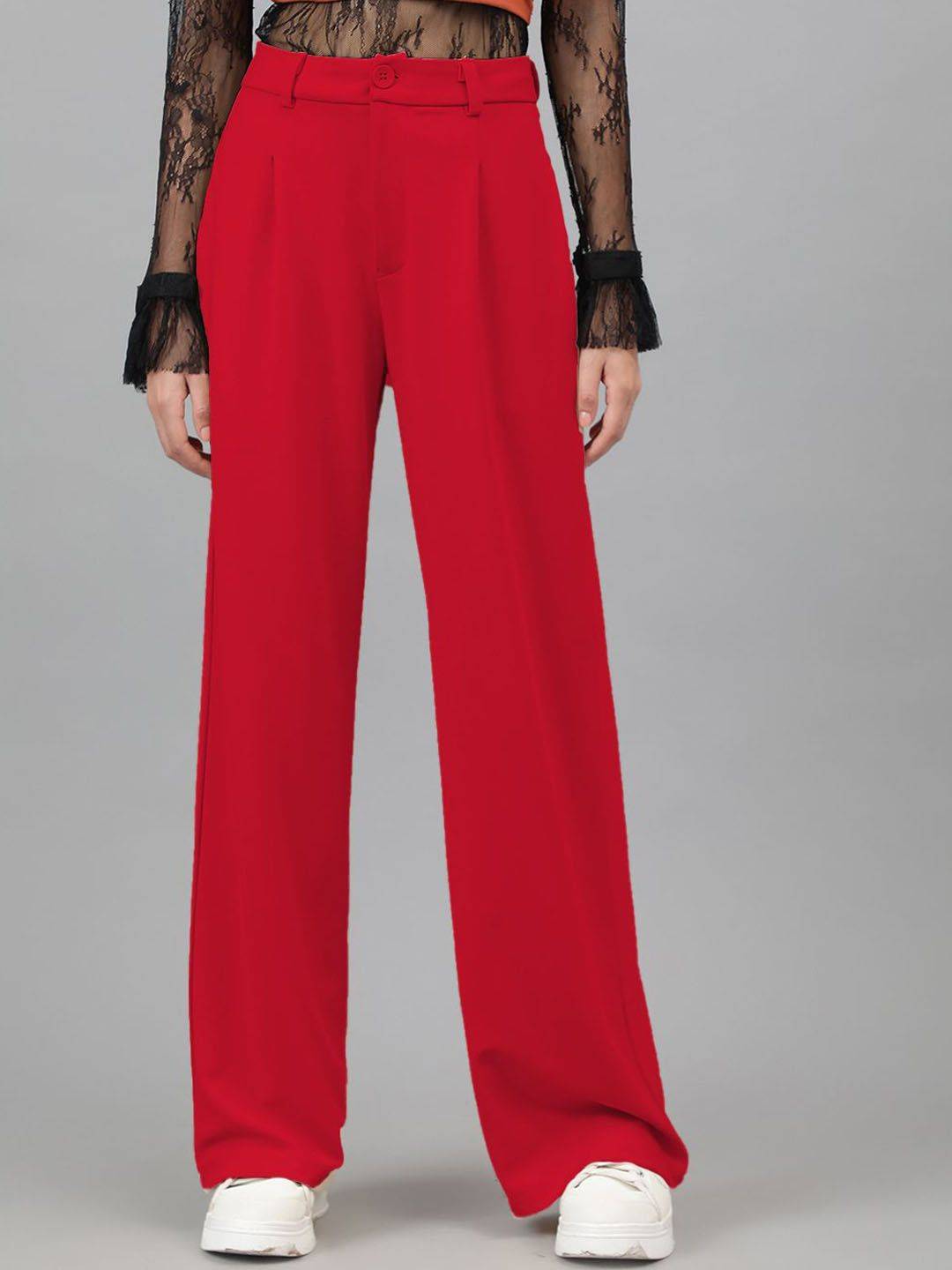 Kotty Women Straight Fit High-Rise Pleated Regular Trousers