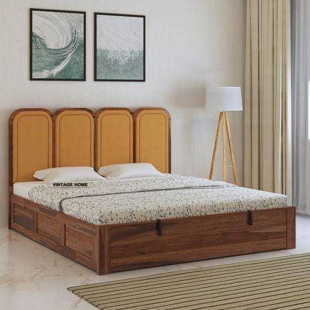 Aaram Sheesham Wood Queen Size Bed With Hydraulic Storage in Provincial Teak Finish