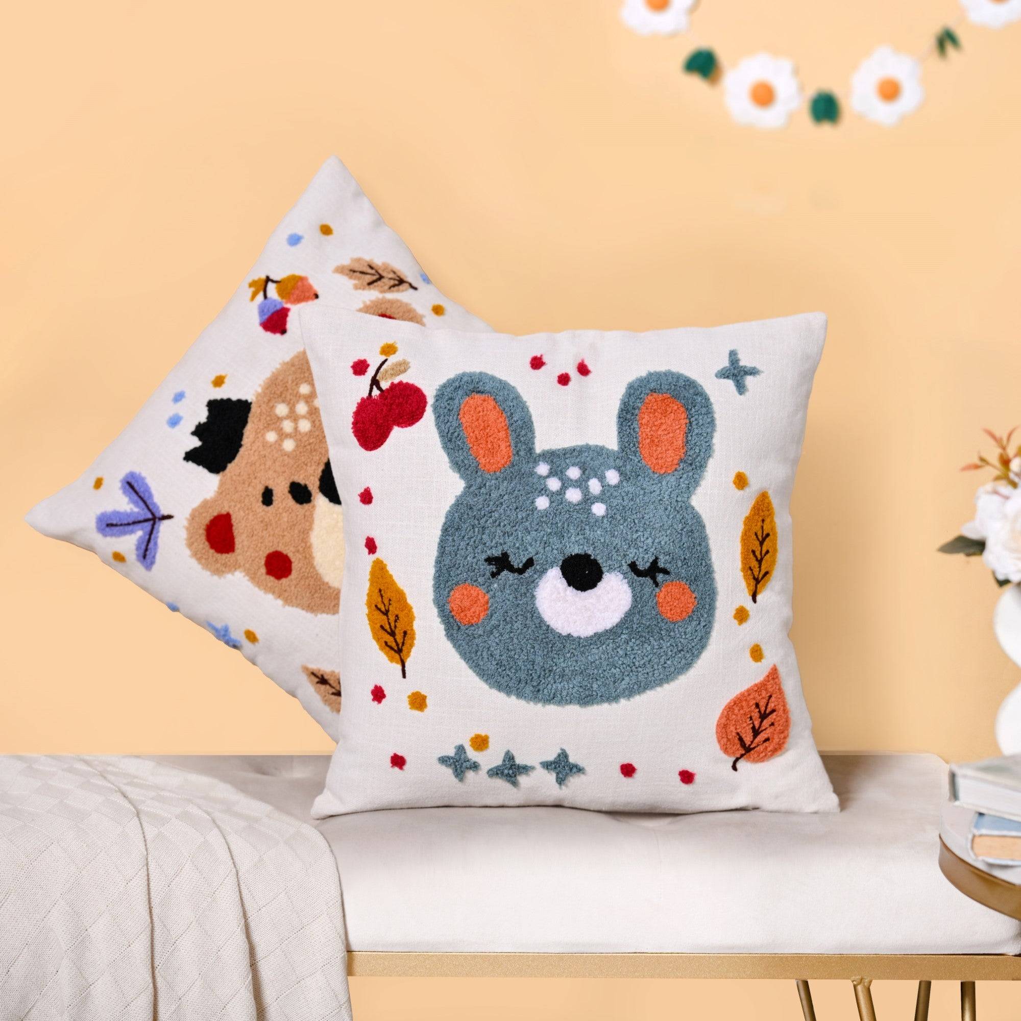 Forest Friends Embroidered Cushion Cover Set Of 2 40x40cm