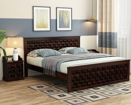 Moglis Solid Wood King  Size Bed Without Storage Bed In Walnut Finish