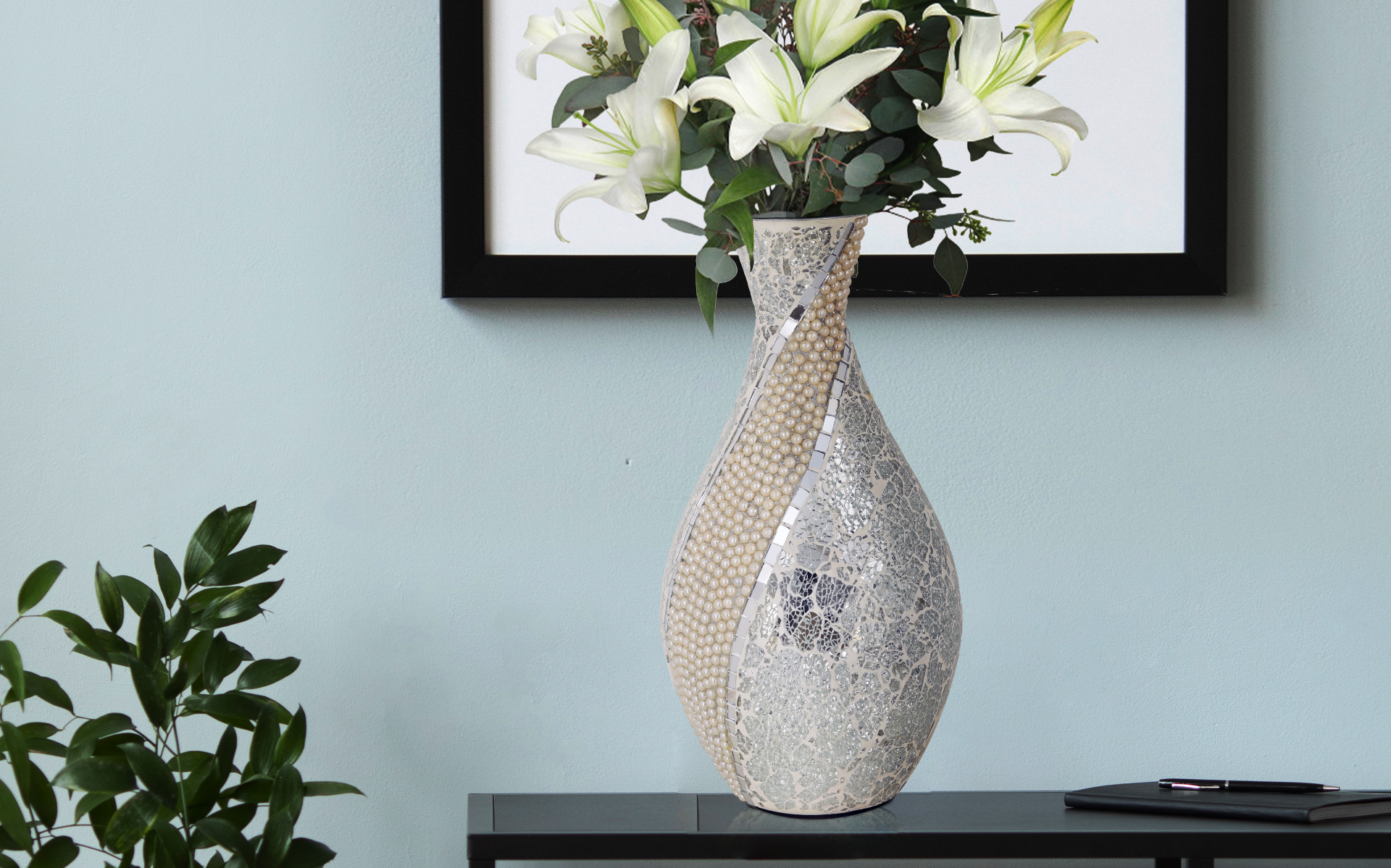 Royaloak Mosaic Flower Vase - Pearl White