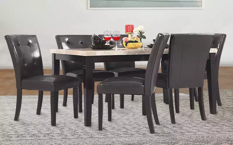 Royaloak New York American Marble 6 Seater Dining Table Set