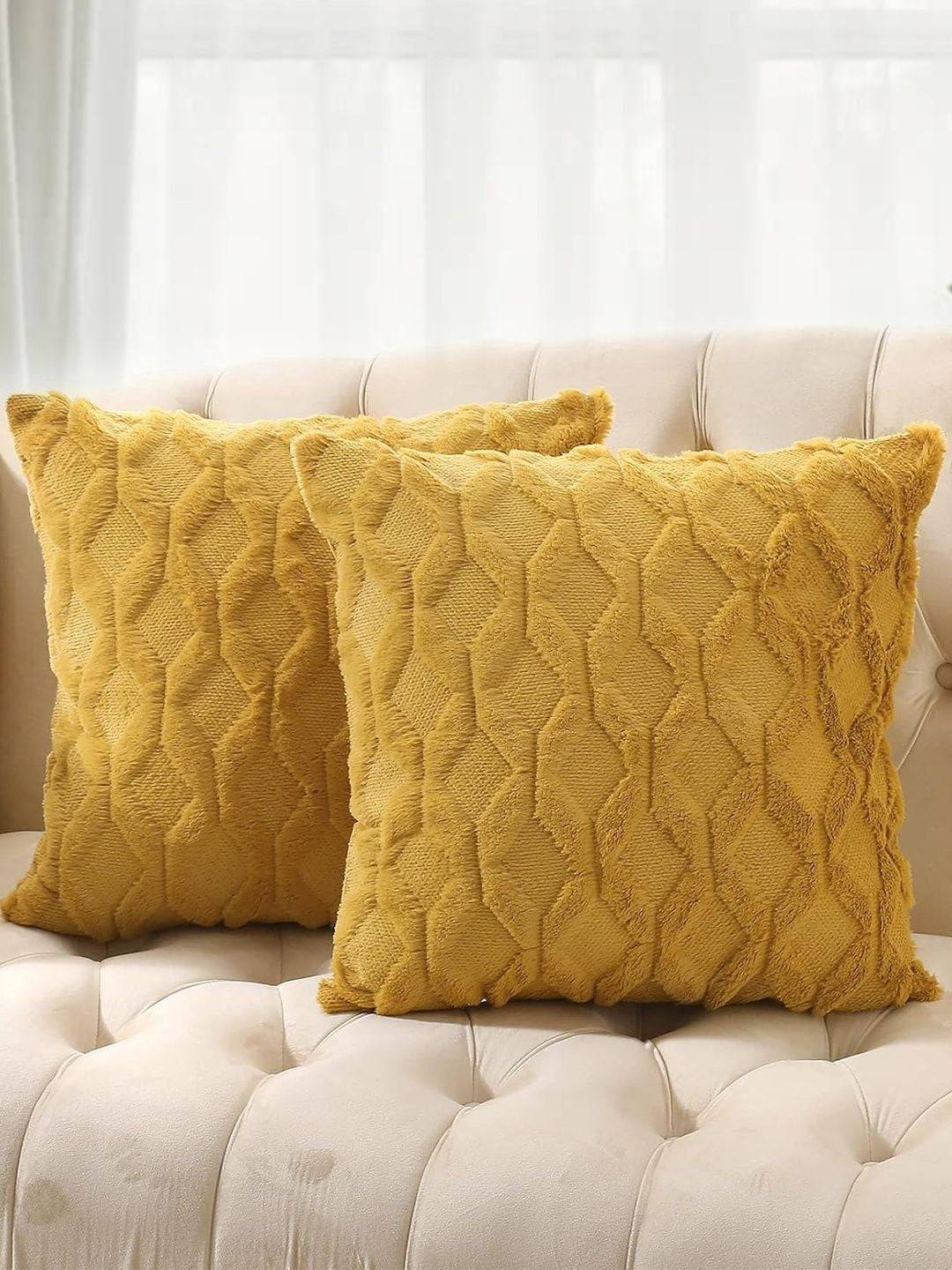 Mustard Set of 2 Geometric Square Cushion Covers
