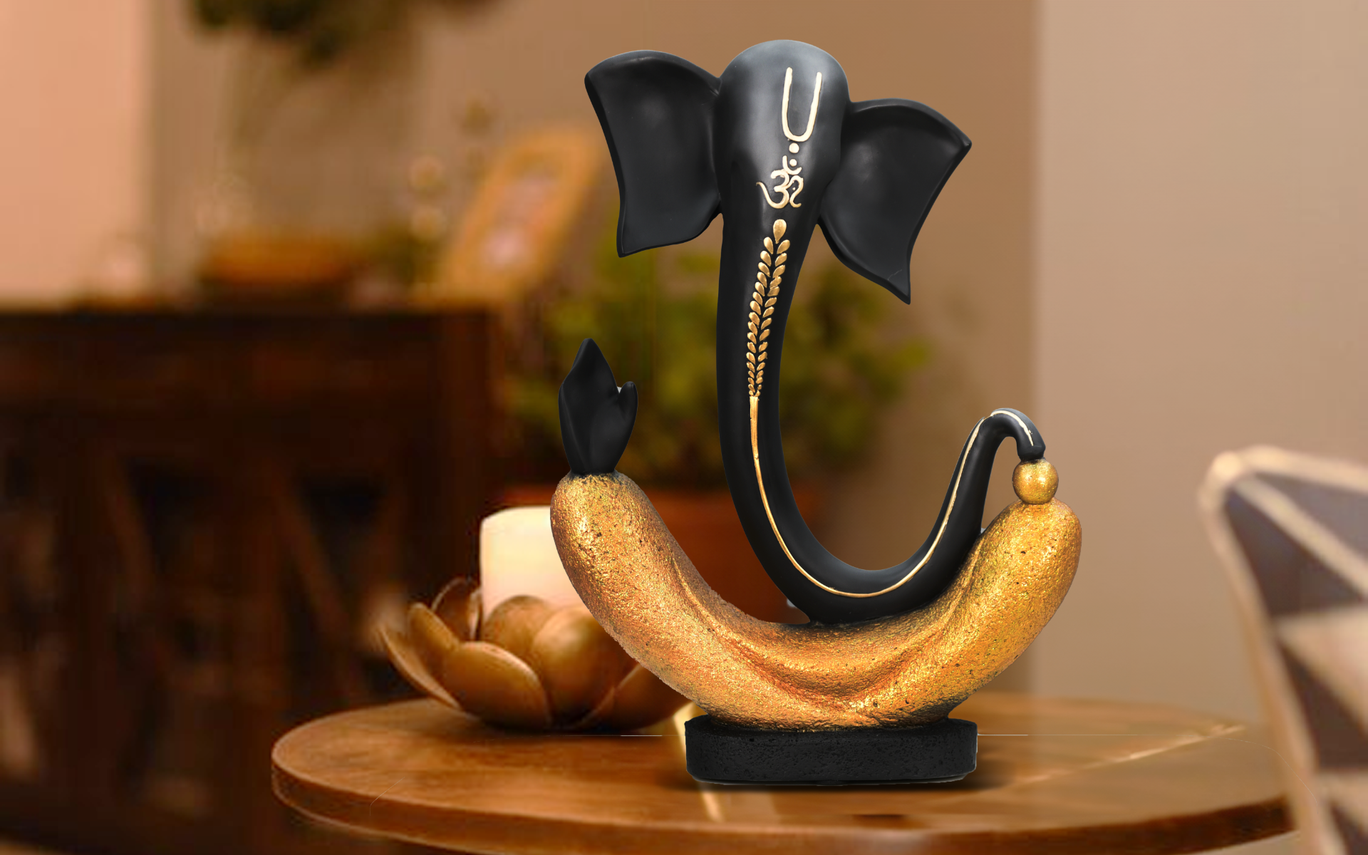 Royaloak Lambodara Ganesha - Black & Gold - 15.7 Inches