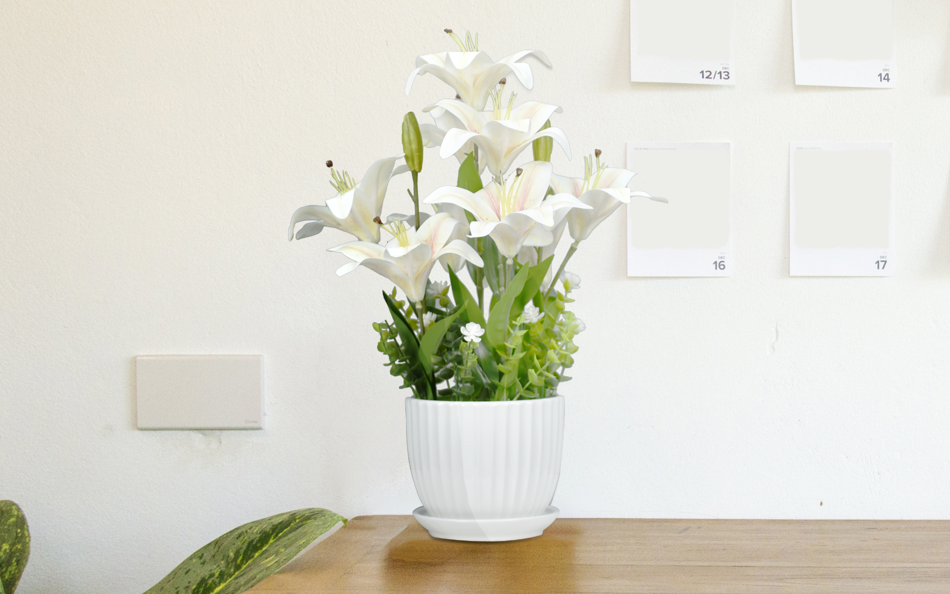 Royaloak Nine Heads Lily Flowers - White - 18 Inches