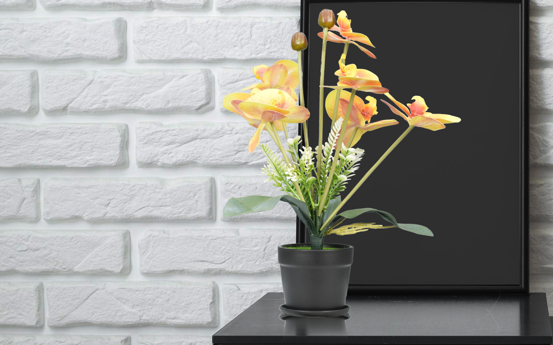 Royaloak Seven Heads Butterfly Orchid Flowers - Orange - 16 Inches