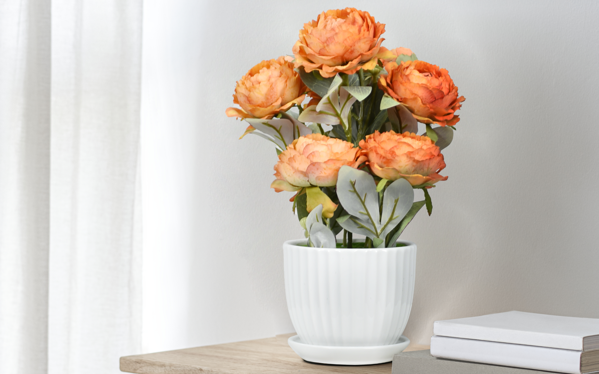 Royaloak Nine Heads Peony Flowers - Orange - 15 Inches