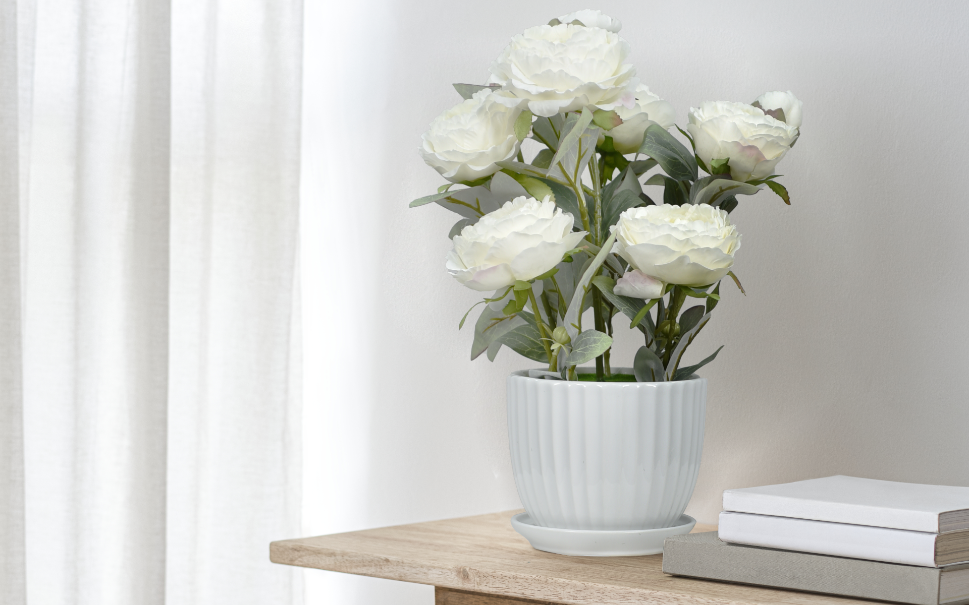 Royaloak Nine Heads Peony Flowers - White - 15 Inches