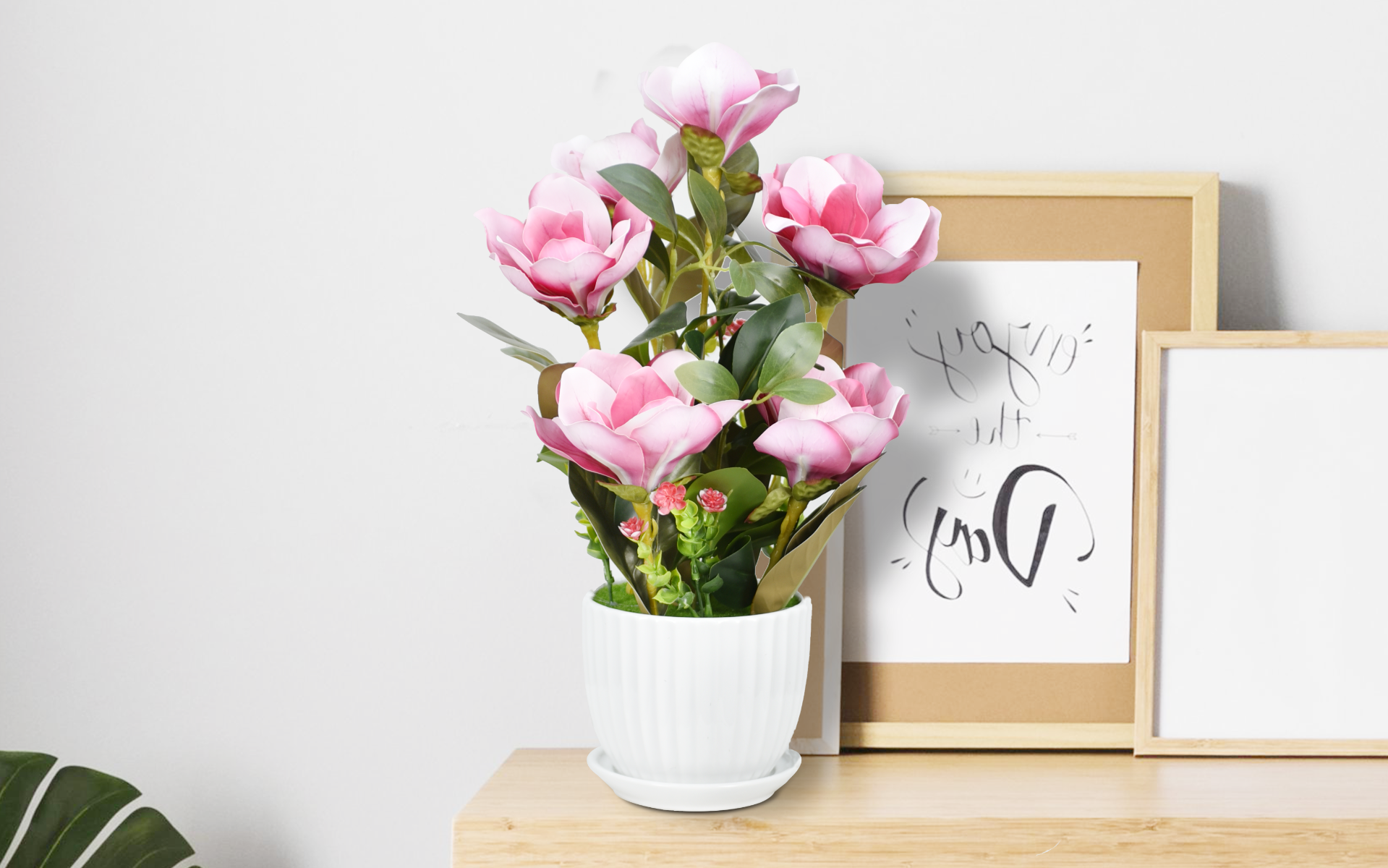 Royaloak Six Heads Magnolia Flowers - Pink - 18 Inches