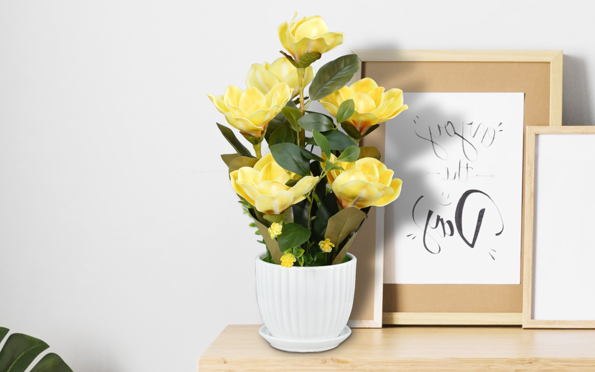 Royaloak Six Heads Magnolia Flowers - Yellow - 18 Inches