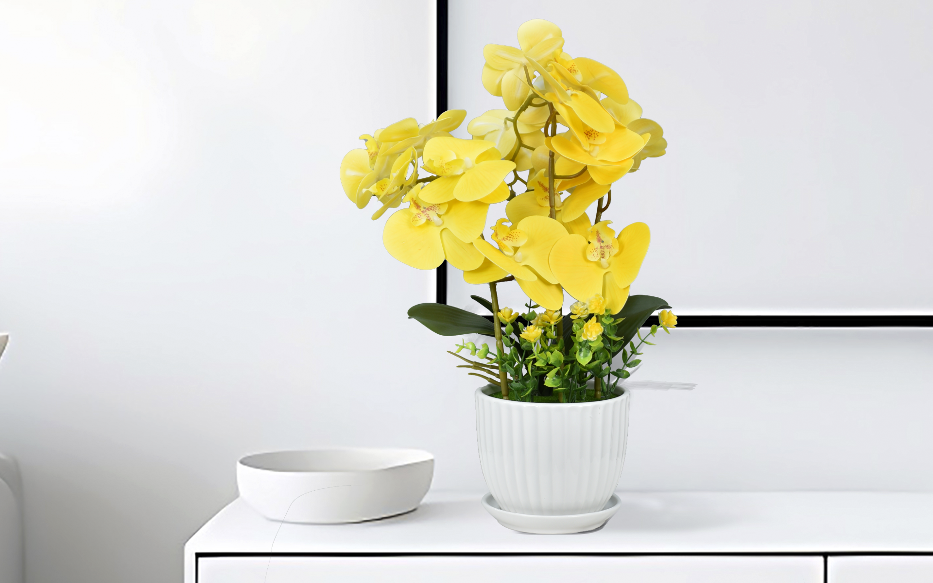 Royaloak Three Pieces Butterfly Orchid Flowers - Yellow - 18 Inches