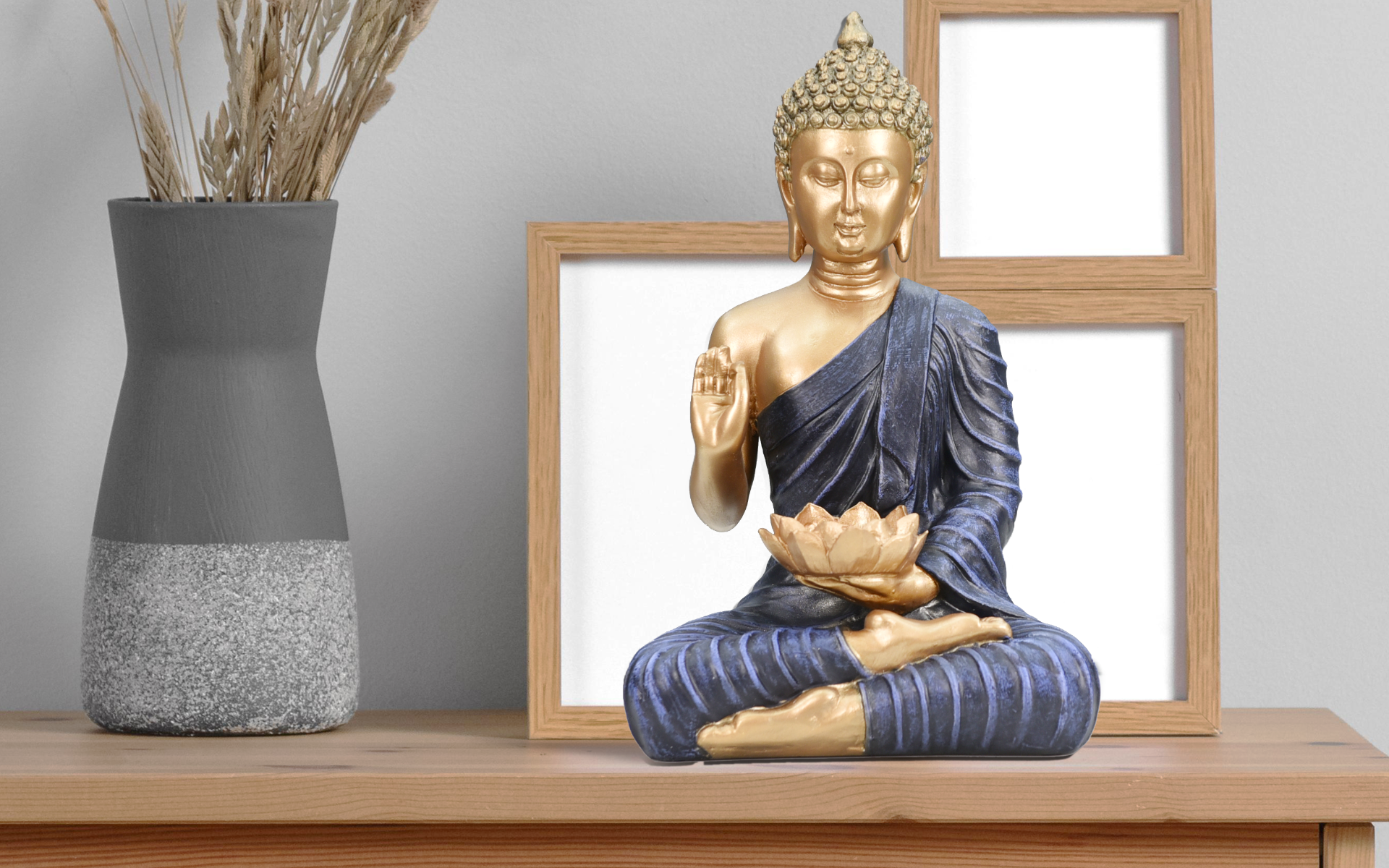 Royaloak Lotus Tealight Buddha - Gold & Blue - 10.2 Inches