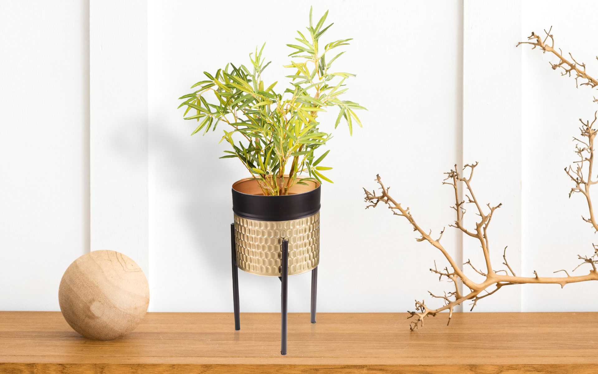 Royaloak Metal Hammered Table Planter Gold-Black Large