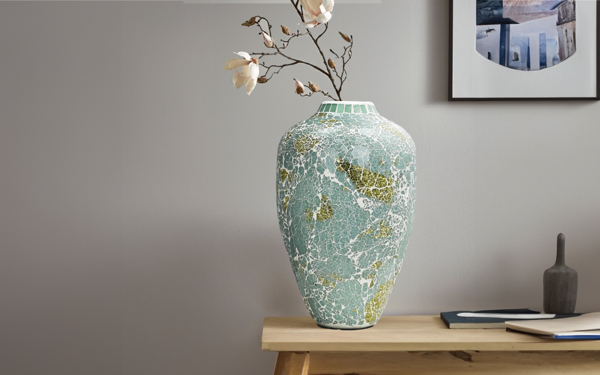 Royaloak Teal Diamond Mosaic Vase Small