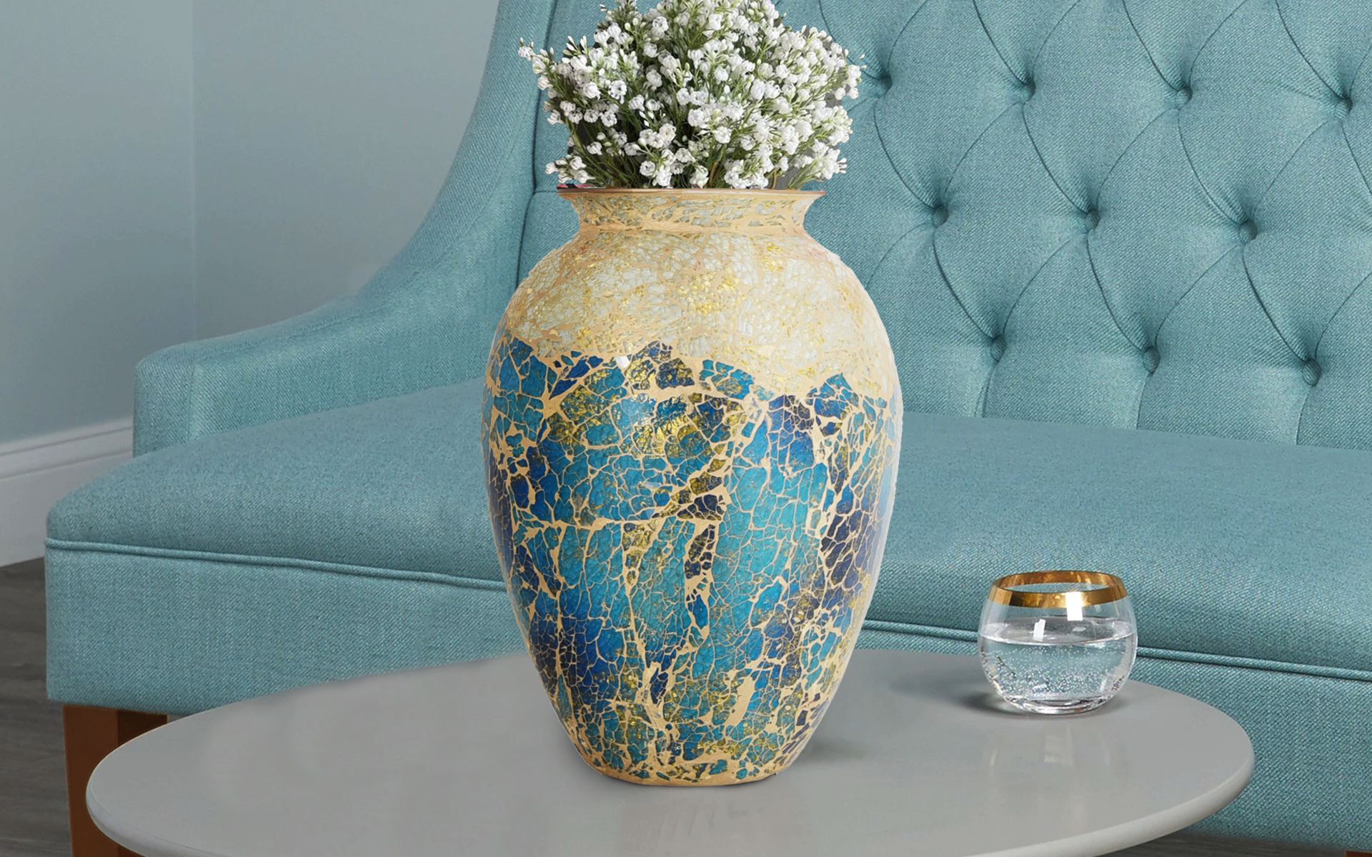 Royaloak Mosaic Flower Vase - Teal Blue